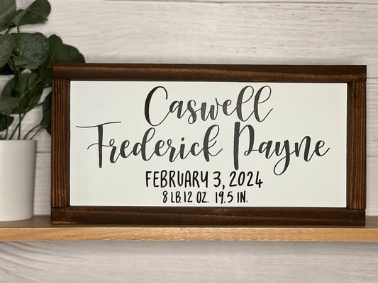 Baby Birth Announcement Sign | Baby Name and Birth Details Sign