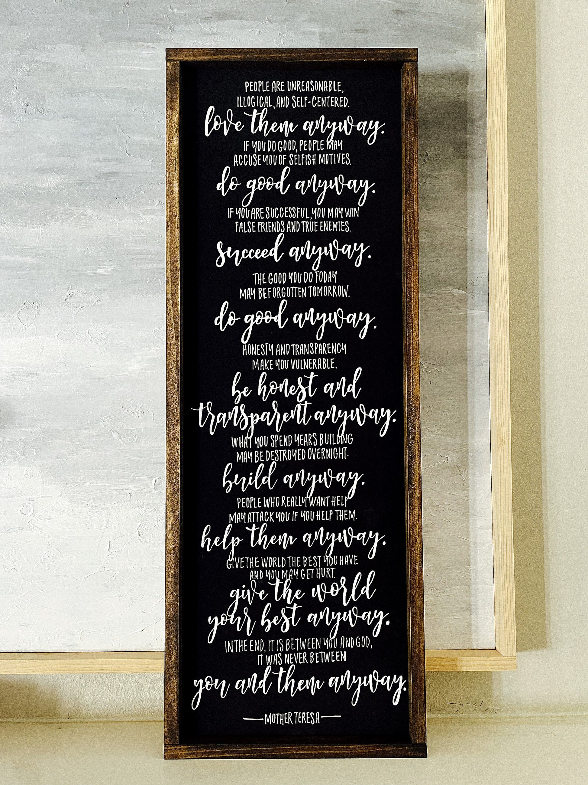 Mother Teresa Quote Wood Sign | Mother Teresa Wall Art | Love Them Anyway Sign