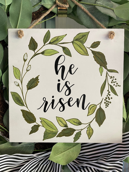 He is Risen Sign | Christian Easter Wall Decor | Easter Door Hanger | Happy Easter Wreath | Easter Front Door Decor