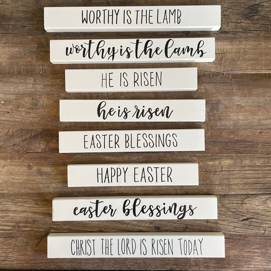 Long White Easter Signs | Worthy is the Lamb Sign | Christ the Lord is Risen Today | Minimalist Easter Home Decor | Tier Tray Easter Sign